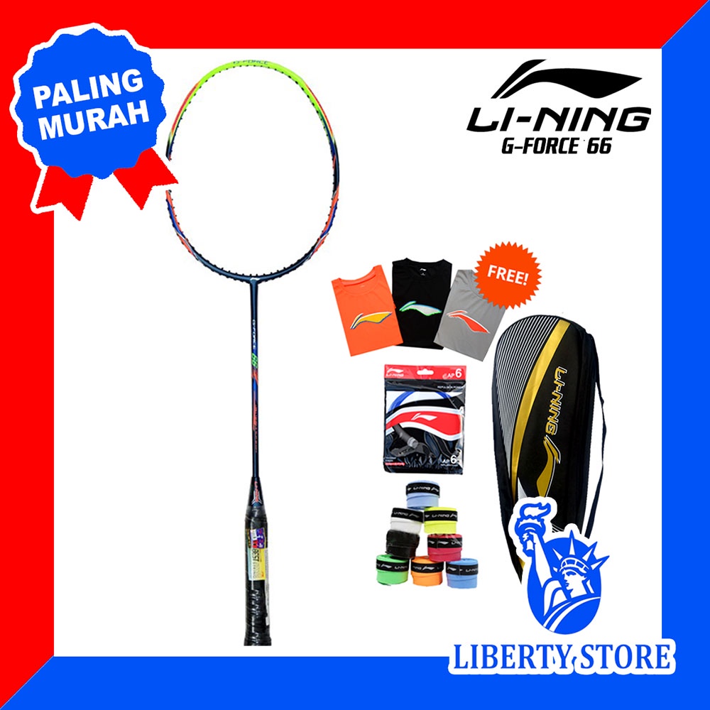 Raket Badminton ORIGINAL LINING G FORCE 66 + TAS + BAJU + SENAR + GRIP
