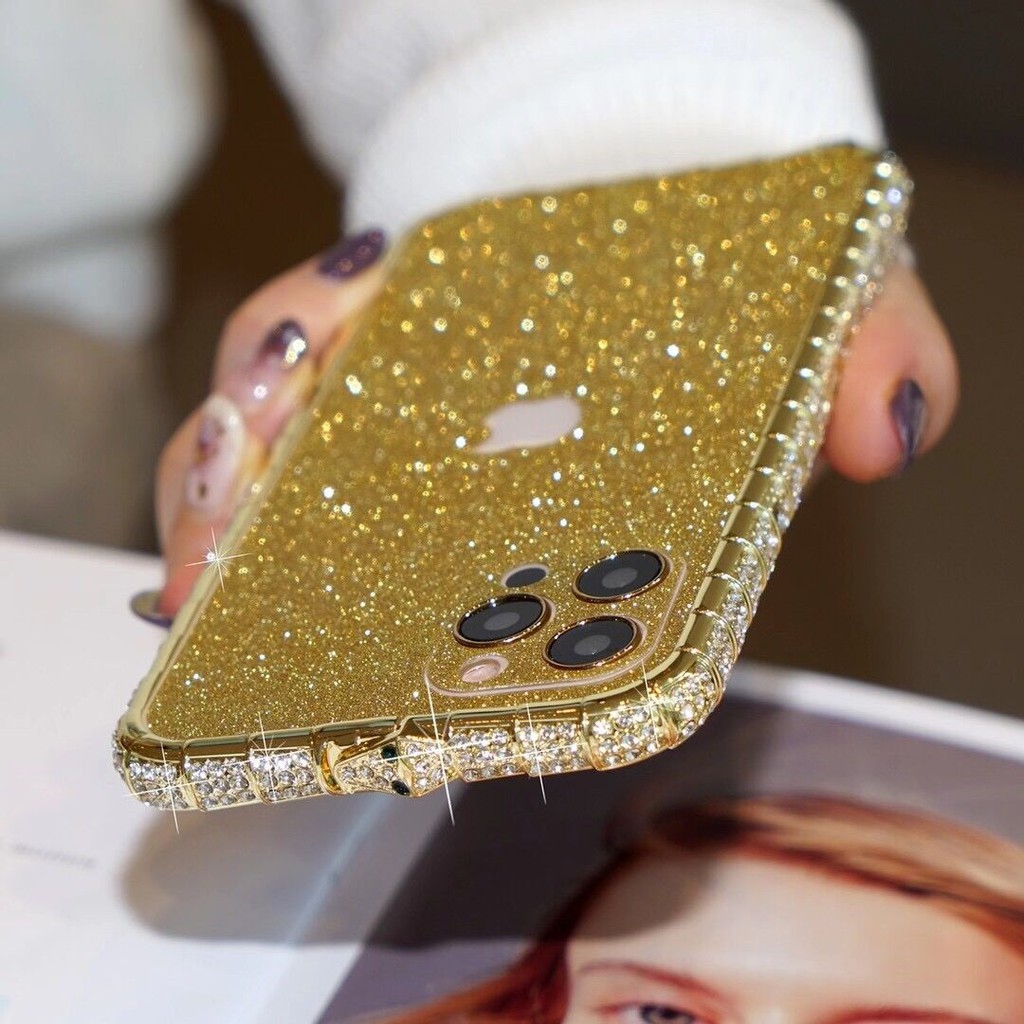 Casing Bumper Case Metal Motif Kulit Ular Aksen Berlian