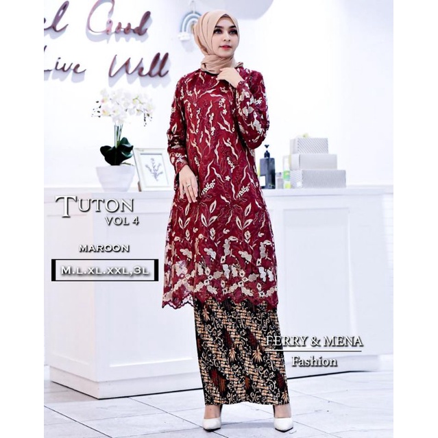 Setelan Kebaya Tunik Tulle Tuton Full Bordir / Kebaya Pesta Wisuda Murahh Mewah Eleganss