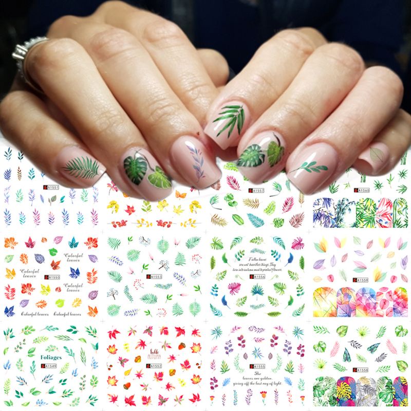 SIY  12 Pcs/set Nail Watermark Sticker Large Green Plant Pattern Epoxy Filling Material Trend Lady DIY Nails Making Filler