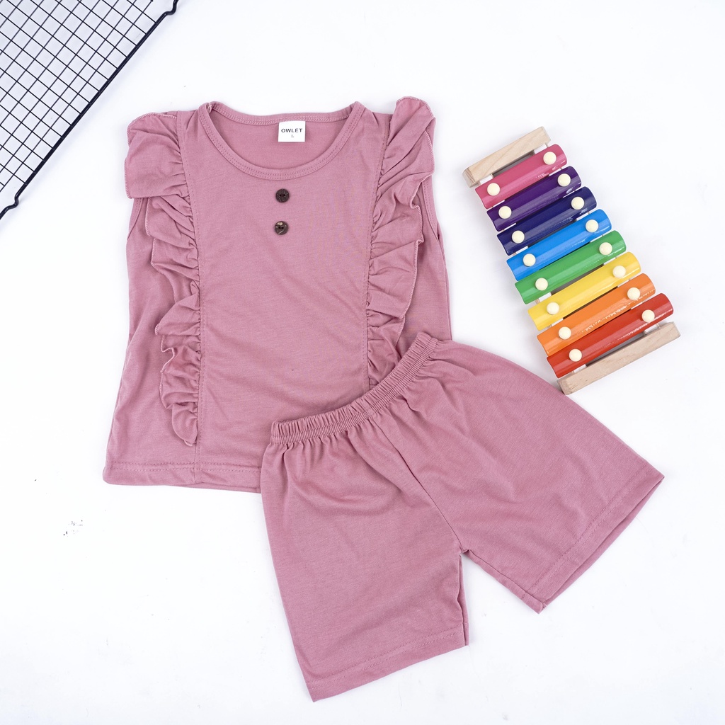 VS - SET IVE KANCING ANAK PEREMPUAN RUFFLE | SETELAN BAJU ANAK LENGAN BUNTUNG CELANA PENDEK 1-5 THN