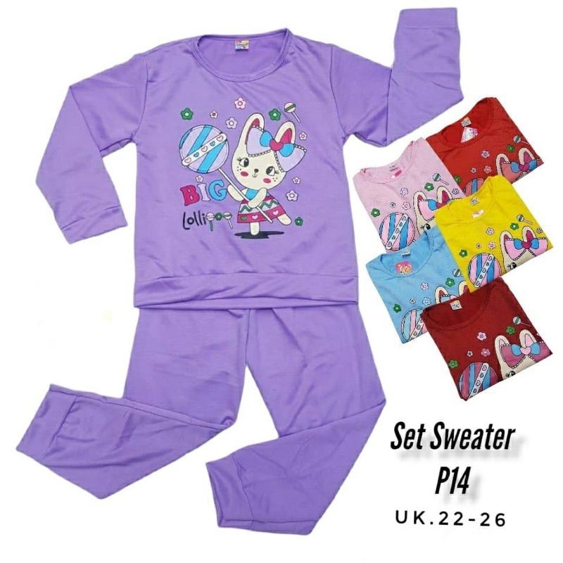 SET SWEATER ANAK PEREMPUAN UMUR 7-9 TAHUN MOTIF LOLLIPOP