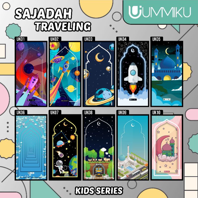Sajadah Travel Anak UMMIKU / Sajadah Lipat Motif Anak Anak / Sajadah Travelling