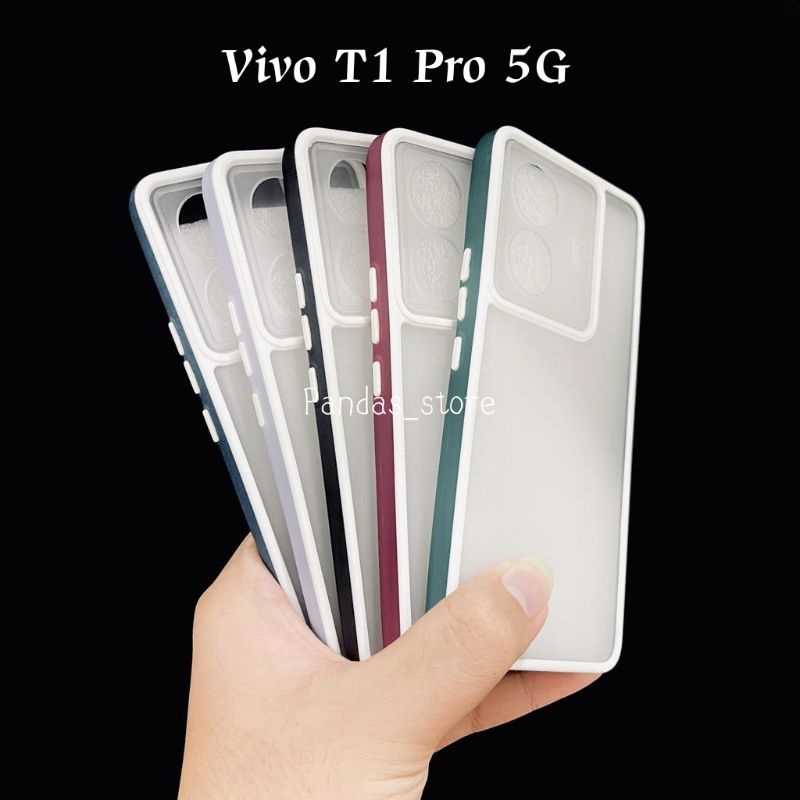 Pro Hybird Vivo T1 Pro 5G Softcase Halus dan Elegan / Pinggiran Garis Putih Keren (Pandas)