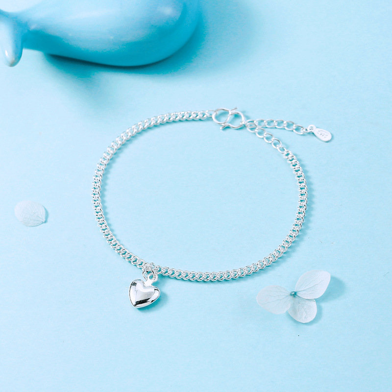 Gelang Warna Silver Bentuk Hati Gaya Korea Untuk Wanita
