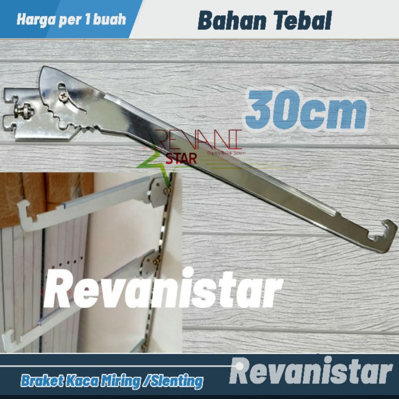 Siku kaca miring 30cm braket kaca slenting ambalan kaca stainless rak kaca untuk toko sepatu sandal