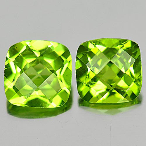 Pair Cushion Checkerboard 3.24tcw 7mm Natural Unheated Green Peridot PD812