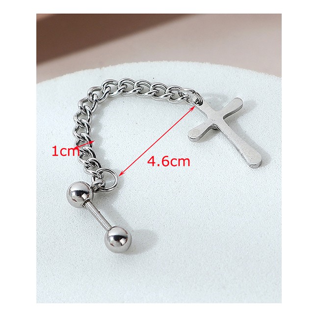 LRC Anting Tusuk Fashion Silver Color Cross Alloy Long Unilateral Earrings Y64801