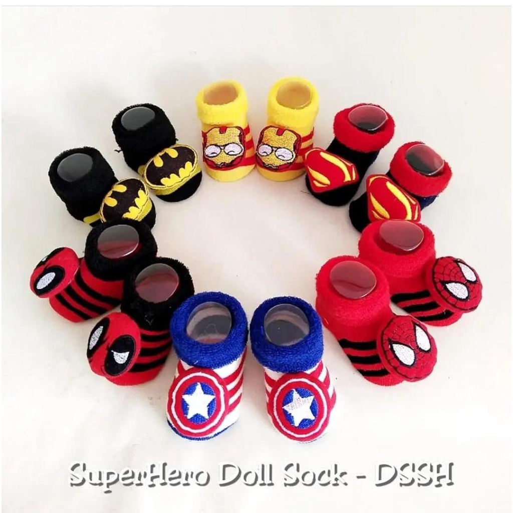 Grosir/Retail Kaos Kaki Bayi Motif Karakter Kaos Kaki Newborn Kaos Kaki Boneka Superhero