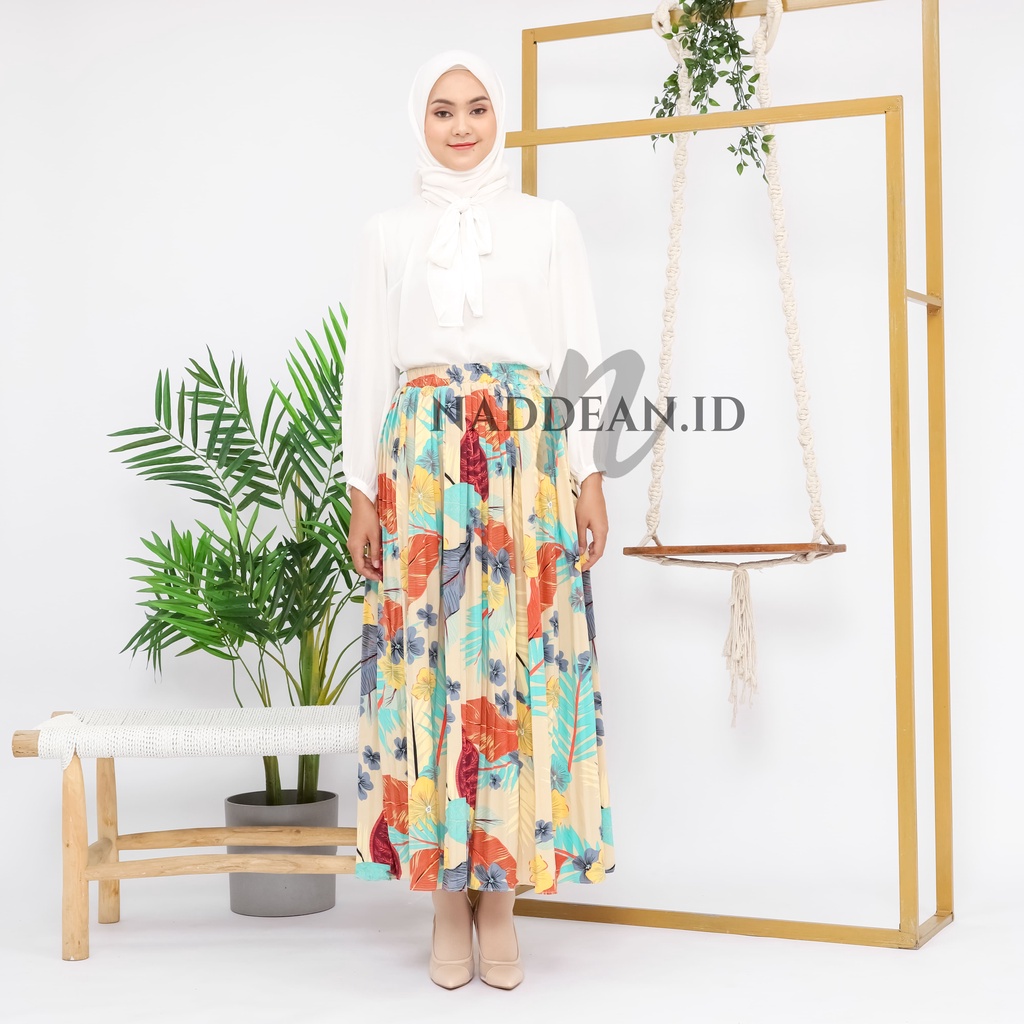 Rok Plisket Prisket Pastel/ Rok Import / Rok Bunga / Maxi Skirt Motif Bunga Floral Kuning