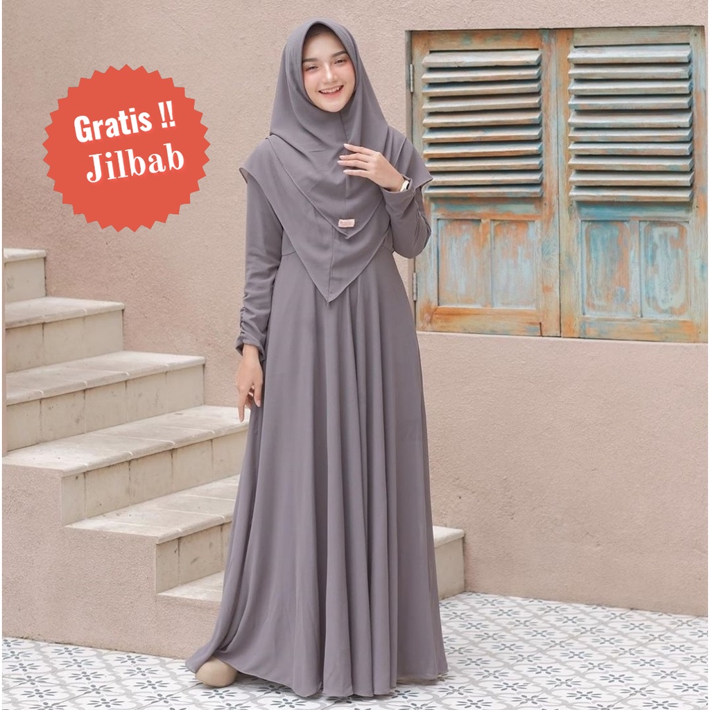 GAMIS POLOS MAYRA SYARI JUMBO M,L,XL,XXL,XXXL / FREE SET HIJAB / DRESS WANITA MUSLIM