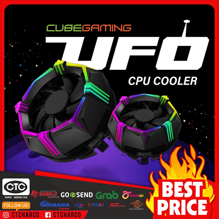 cpu cooler cube gaming ufo rgb   fan processor intel   amd socket