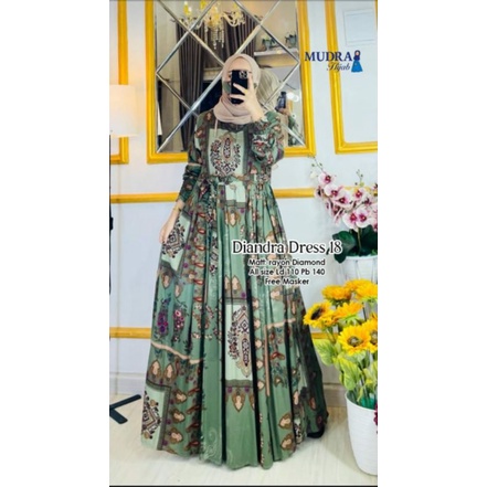 DIANDRA DRESS, MAXI DRESS CANTIK DAN ANGGUN ORIGINAL MUDRA HIJAB, RAYON, MAYUNG LEBAR, FREE MASKER