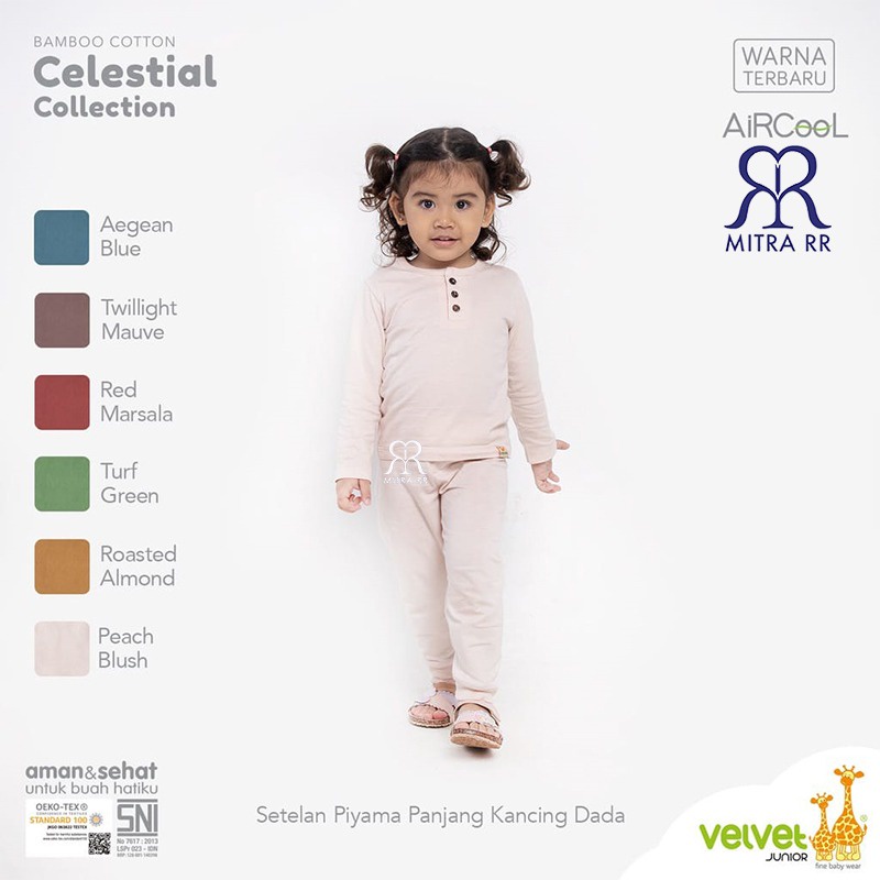 [TERBARU] Velvet Junior Bamboo Celestial Collection Earth Color Setelan Piyama Oblong Panjang Baju Tidur Anak Polos Unisex EARTH COLOR