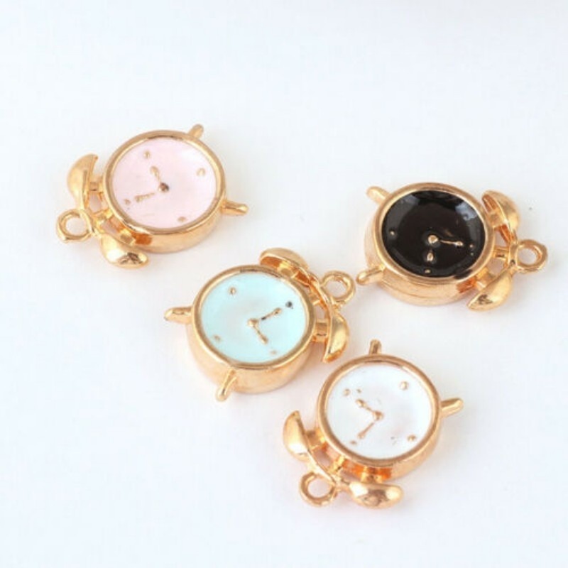 10pcs 3D Enamel Alarm Clock Dripping Oil Charm Pendant Fit DIY Bracelet Making Multicolor