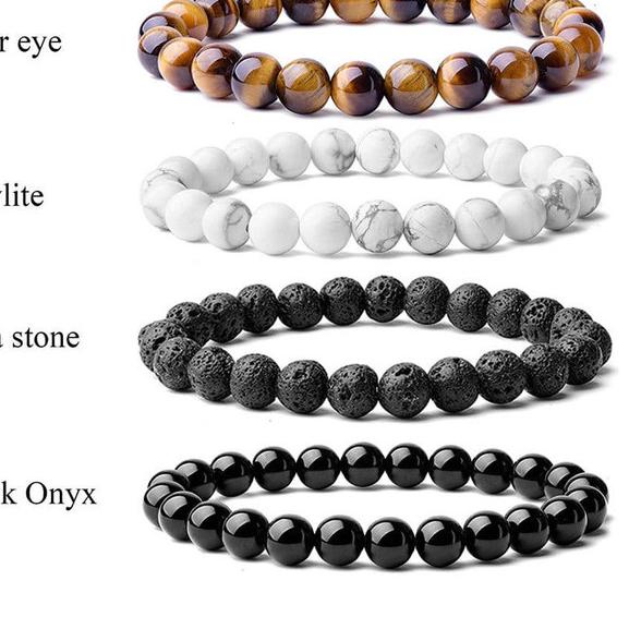 ➧ Gelang batu natural tiger eye howlite lava stone black onyx - Black Onyx ✮