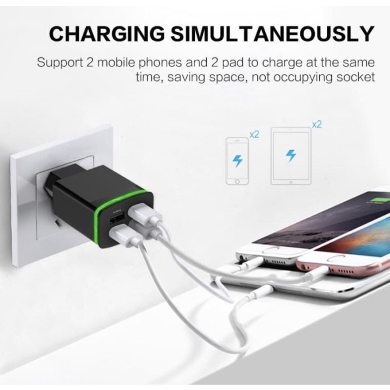 Adapter Charger PINZY 4 Port Usb with Led T22 Series - Kepala Charger T22 -