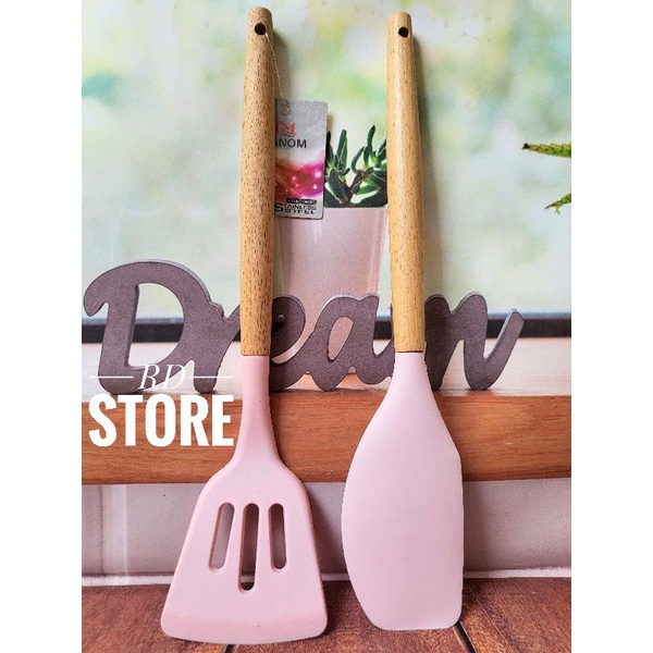 PROMO 2.PCS / SUNTIL  SPATULA / SILICON GAGANG KAYU GANOM...