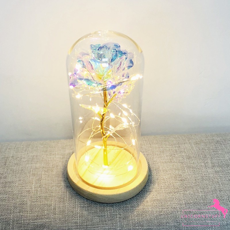 Methalic Series - Galaxy Rainbow Kiss Miniatur Flower Dome Bunga Lampu Kaca Ulang Tahun Valentine Kado Pacar Hadiah Unik Perempuan Graduation Anniversary Awet Flower Mawar Dome Kayu Belle flower Murah Tidak Layu