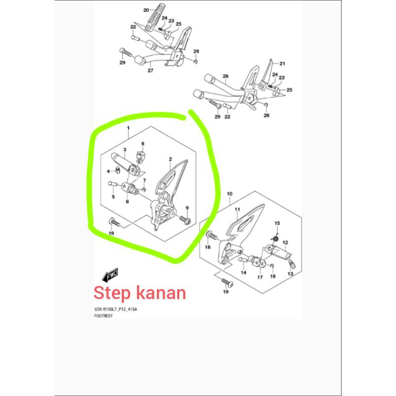 footrest fotstep footstep step depan bagian kanan suzuki GSX R S BANDIT ORI