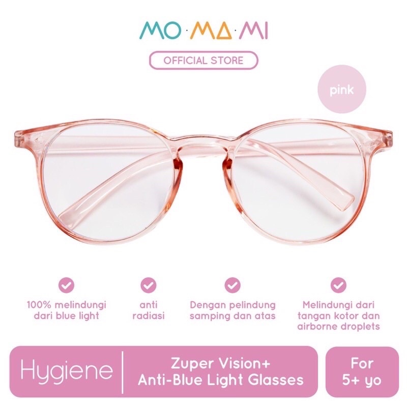 Momami Zuper Vision Anti-Blue Light / Kacamata Anak Anti Radiasi-5+ pink