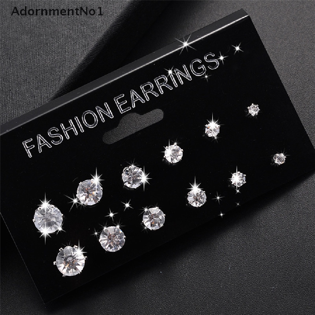 (AdornmentNo1) 6 / 12 Pasang Anting Tusuk Kristal Berlian Imitasi Untuk Wanita