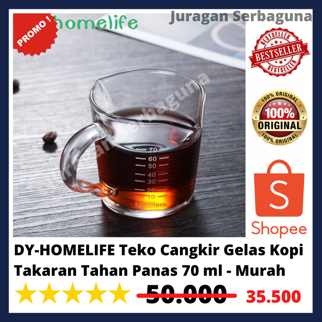 DY-HOMELIFE Teko Cangkir Gelas Kopi Takaran Tahan Panas 70 ml - Murah