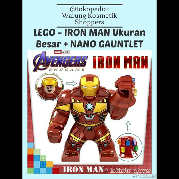 lego kw Ukuran Besar Marvel - IRON MAN + INFINITY GAUNTLET/NANO GAUNTLET (Avengers: Endgame)
