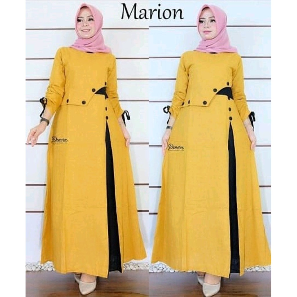 SFS Marion Maxi katun kunyit kuning gamis syari hijab baju muslim modis modern trendy simple gaun p