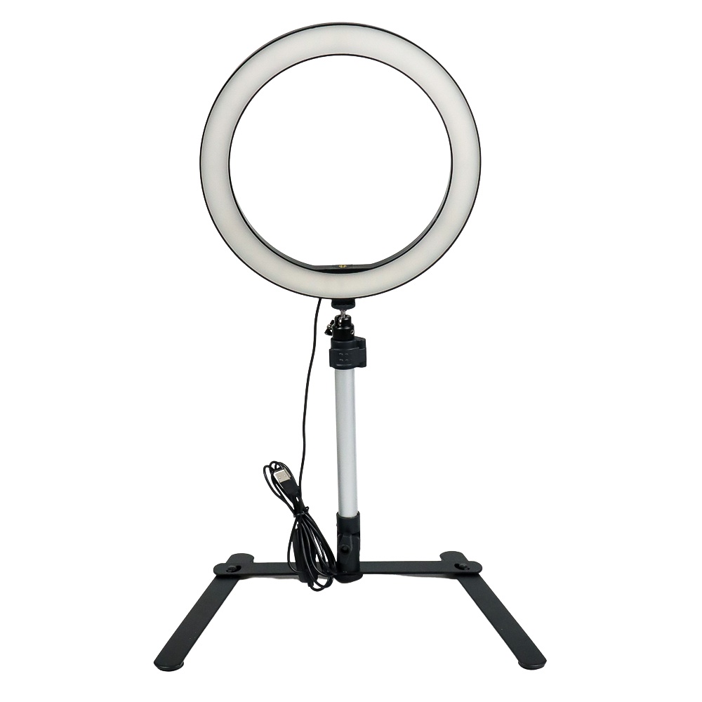 POFOKO LED Selfie Ring Fill Light Overhead Dimmable Live Stream Tiktok 10 Inch with Smartphone Holder - 222B - Black