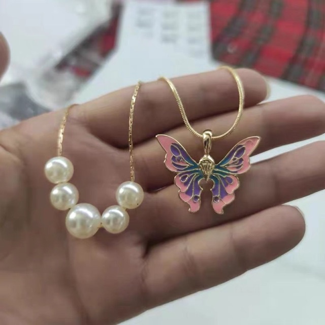 Kalung Rantai Butterfly Aksen Mutiara Untuk Aksesoris Boneka Barbie