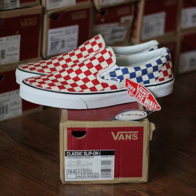 Vans Slip On Checkerboard Red Blue Original Brand New In Box