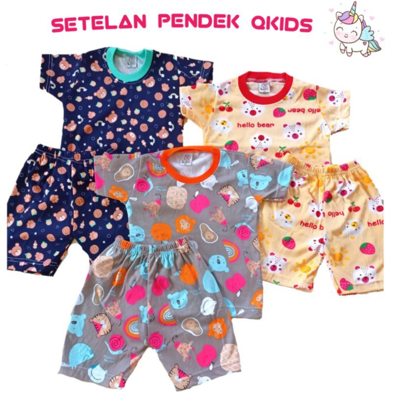 Setelan Anak Pendek Qkids 6bulan-6tahun Bahan Libby Velvet Junior