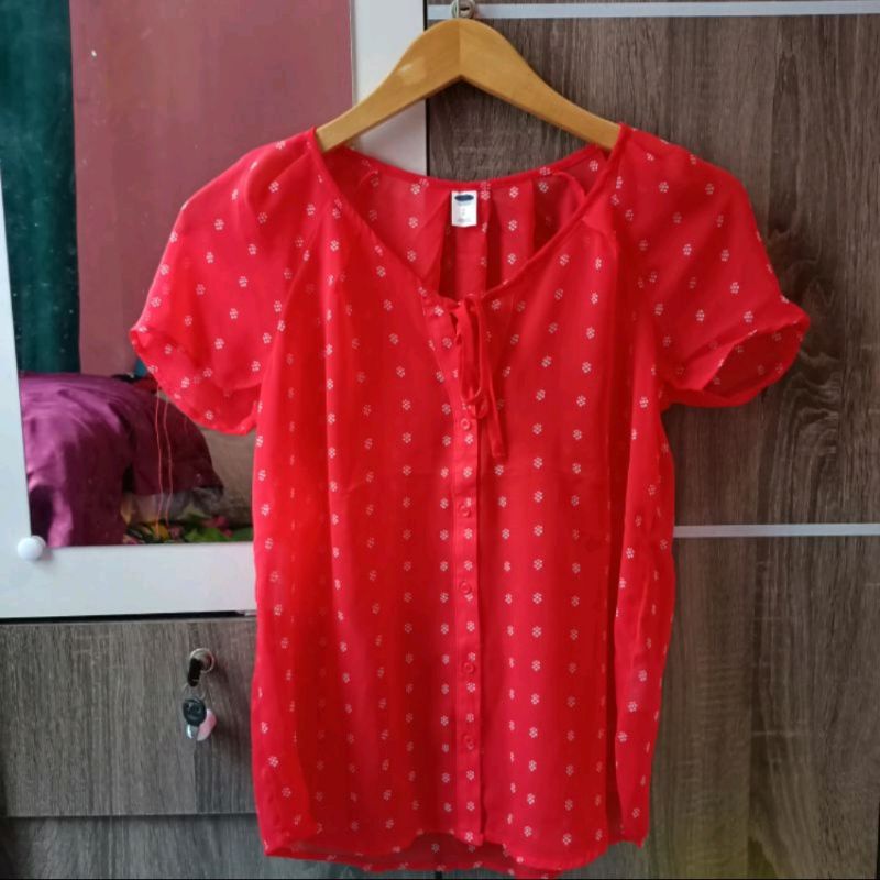 OLD NAVY - Red Pintuck Blouse