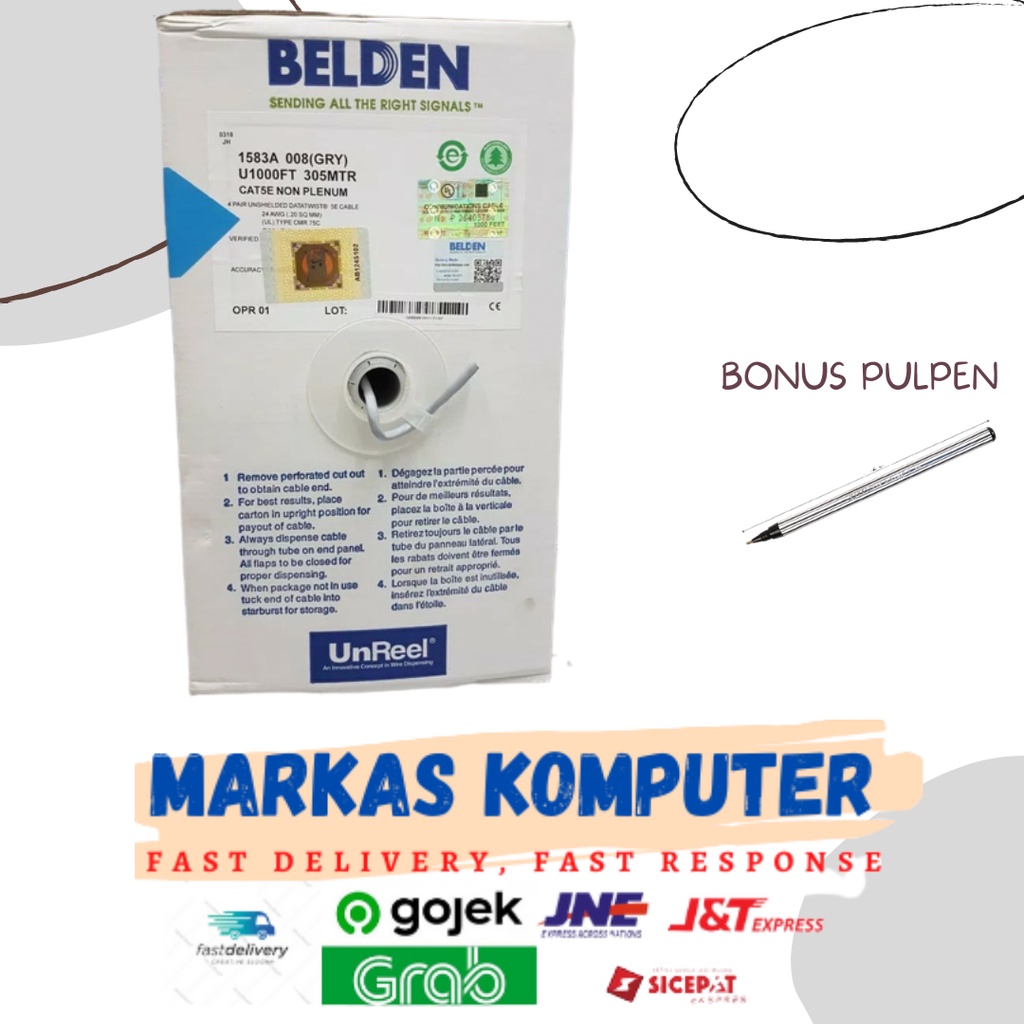 KABEL LAN UTP Cat5E BELDEN ORIGINAL USA 1583A ROLL/BOX 305Meter