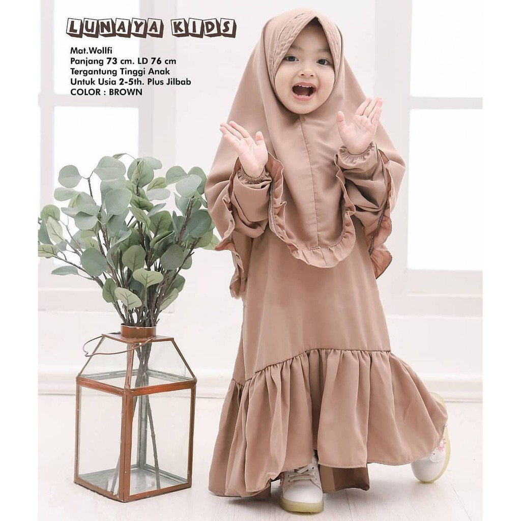 LUNAYA SYARI KIDS Gamis Anak 3-5 TAHUN Panjang Trendy Modern Kids Baju Panjang Stelan Syar’i Polos