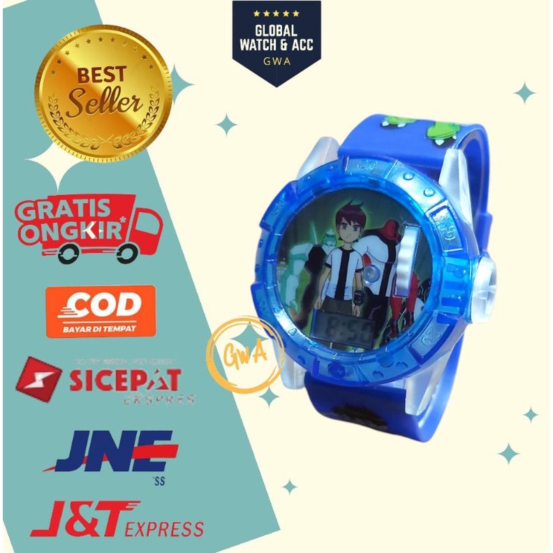 Jam tangan anak laser musik karakter Ben 10