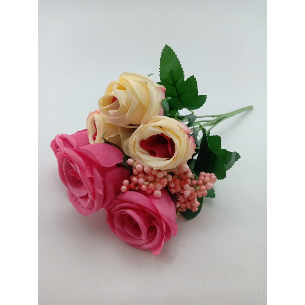 COD BUNGA MAWAR BUNGA TANGKAI PLASTIK BUNGA ARTIFISIAL BUNGA PAJANGAN BUNGA HIASAN BT9053-PINK