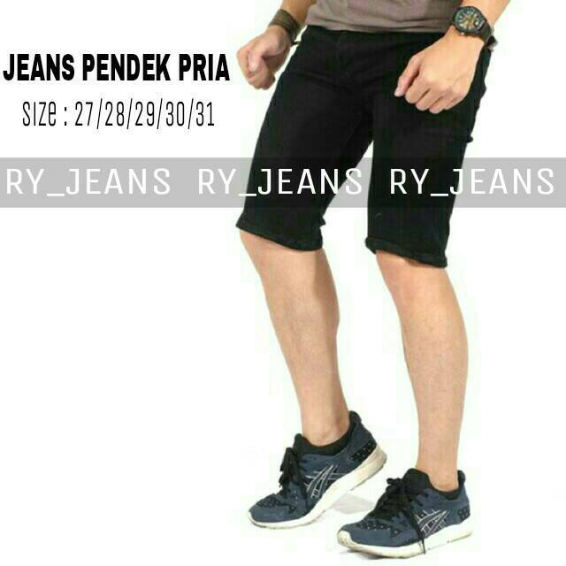 Celana jeans pendek hitam jeans pendek pria