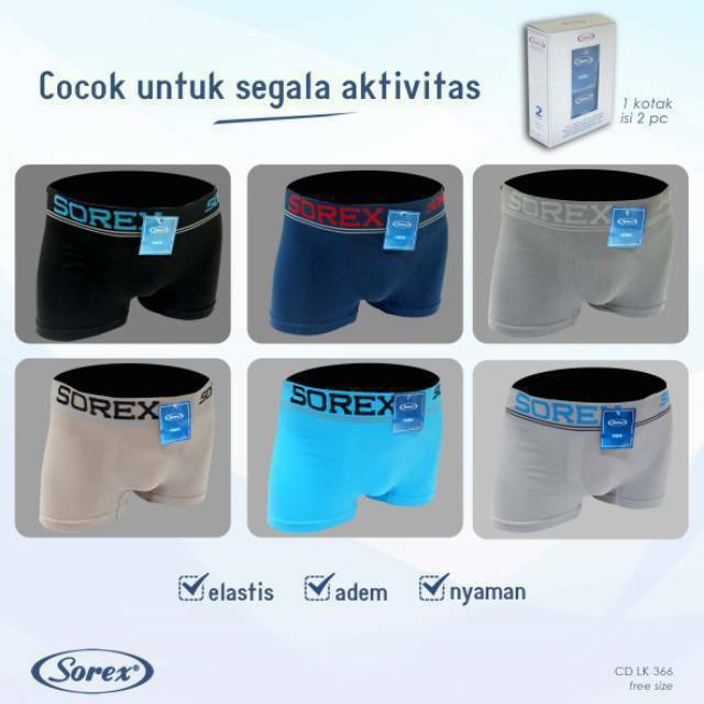 Celana Dalam Pria Dewasa Boxer-Segitiga Sorex / CD Kolor Cowok Laki Art 363,364,365,366,M3003,M 3007