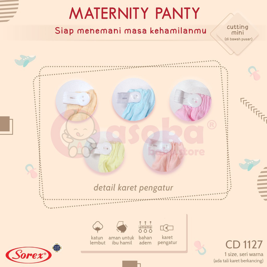 Sorex CD Wanita Hamil Cutting Mini 1127 Katun Lembut, Karet Kancing bisa di sesuaikan ASOKA