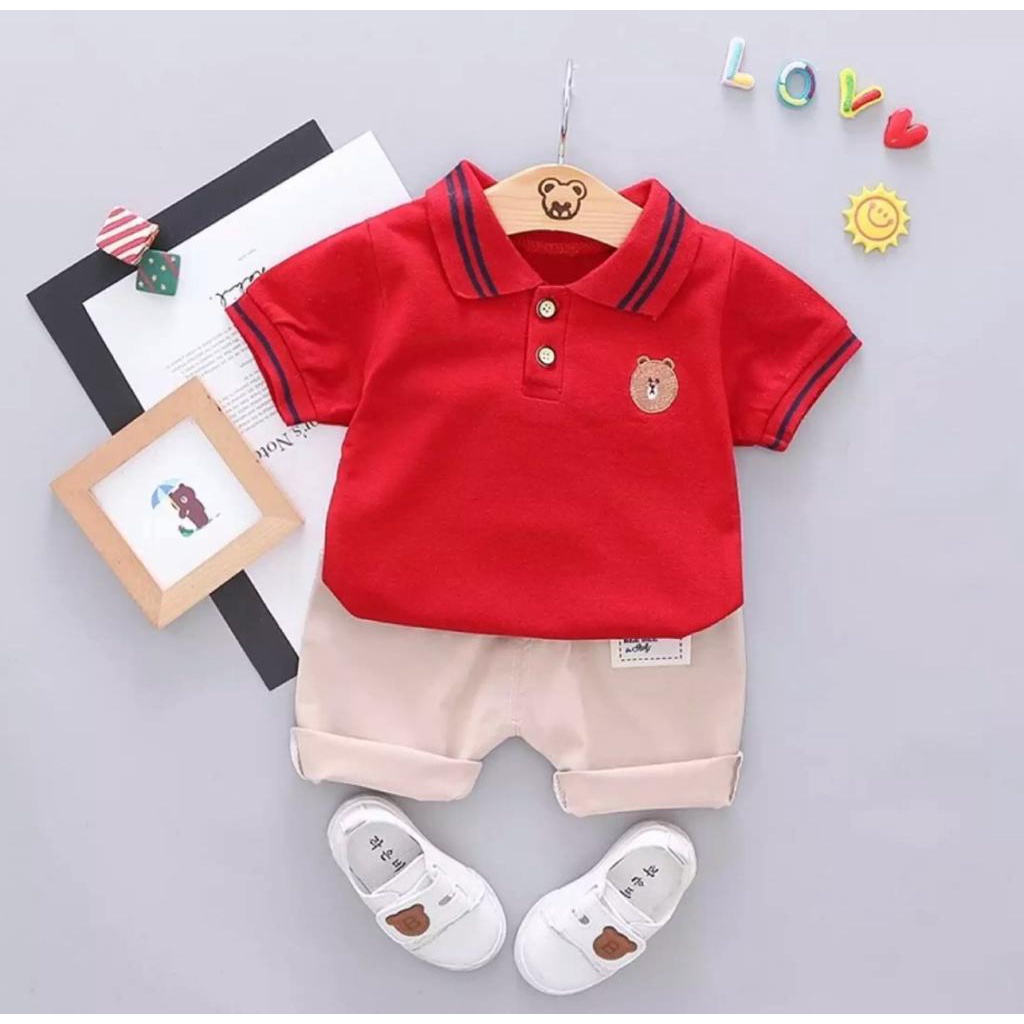 SETELAN BAJU KERAH POLO BAYI ANAK MOTIF BEAR 1-5 TAHUN BAHAN KATUN PREMIUM TERBARU TERLARIS/ SETELAN BAJU KERAH POLO BAYI ANAK LAKI LAKI/ SETELAN BAJU KERAH POLO BAYI ANAK PEREMPUAN/ SETELAN BAJU KERAH POLO BAYI ANAK COWO