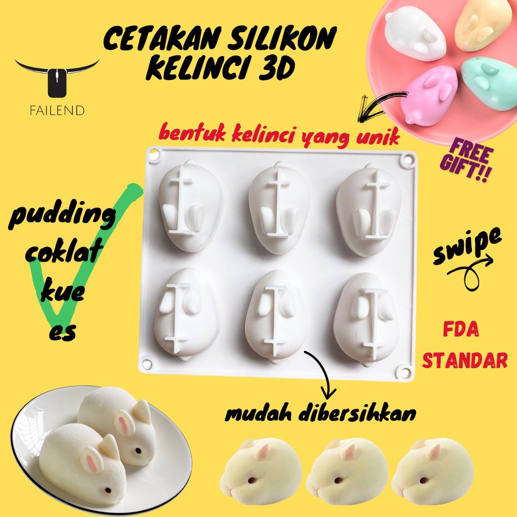 Cetakan silikon pudding coklat fondant bunny kelinci rabbit 3D