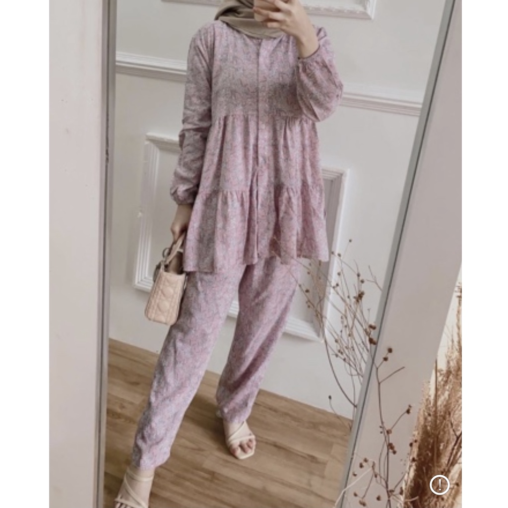 BLOOMS DAILY ONE SET / TIE DYE ONE SET RAYON / STELAN PIYAMA WANITA-TENIA PEACH