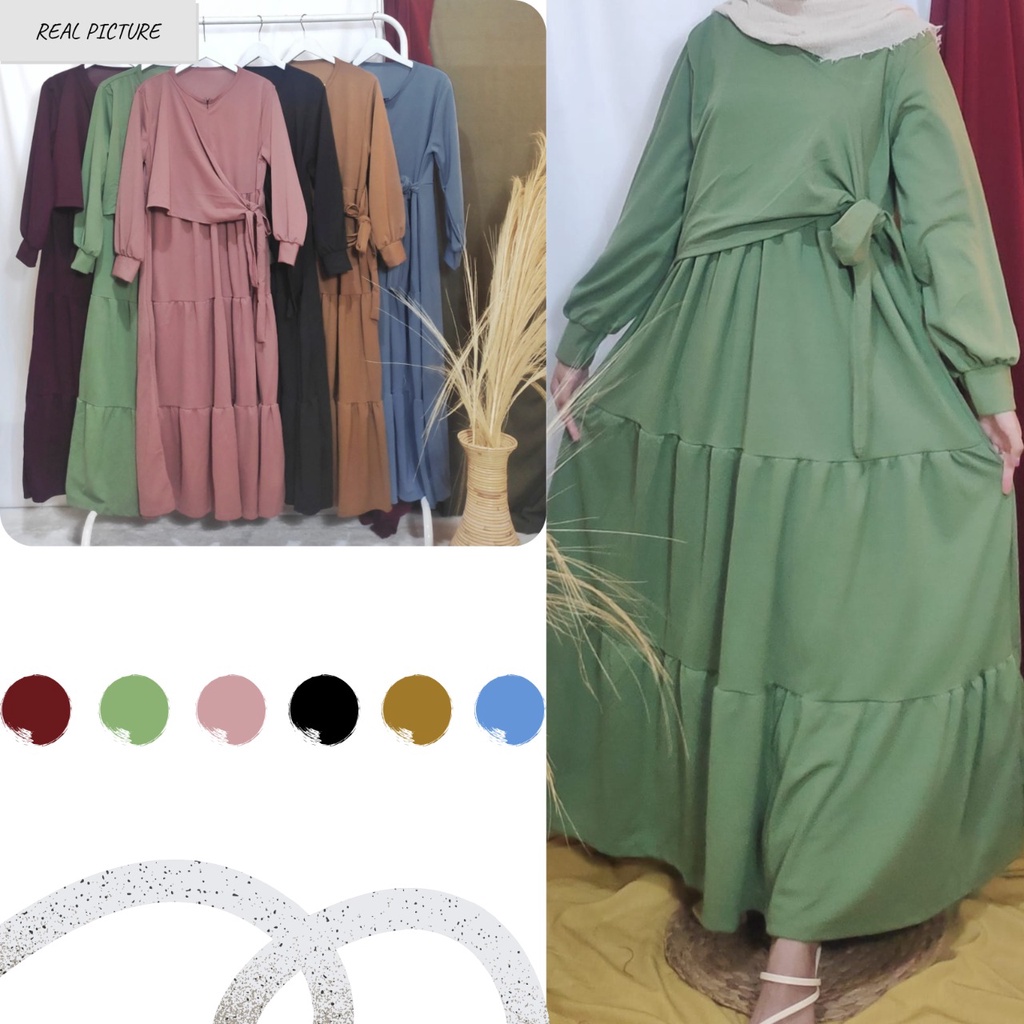 Dailythings Gamis Agnia BUSUI Selempang Tangan Balon Ukuran Fit L sampai XXL LD 100cm Panjang 130cm