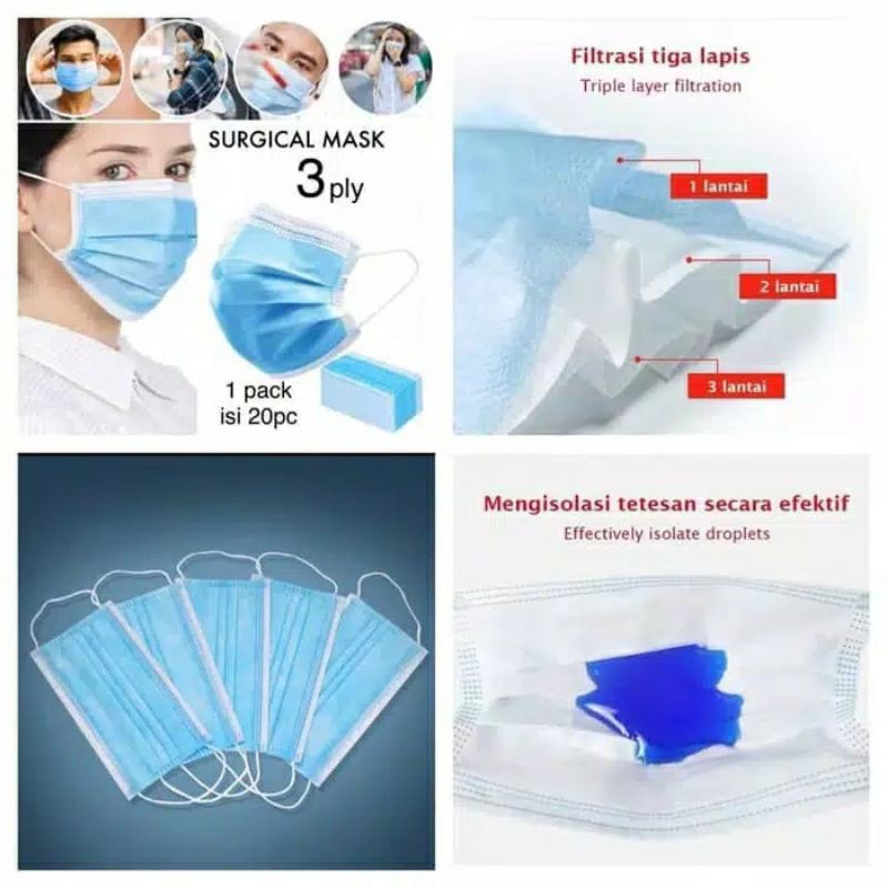 [1 Box] MASKER SAFEGUARD 3 PLY FACE MASK EARLOOP / MASKER RS 3 PLY SURGICAL MASK