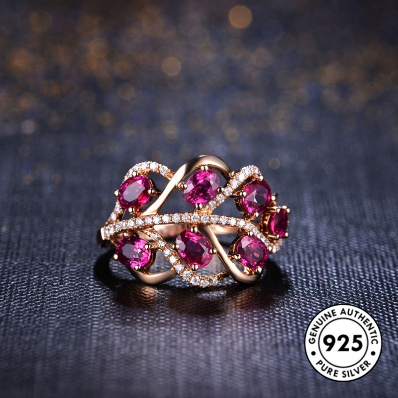 Cincin Sterling Silver 925 Model Daun Ruby Warna Rose Gold Untuk Wanita