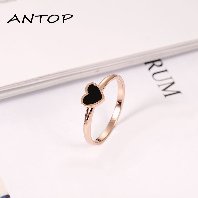 Korean Cinta Hati Cincin Titanium Lapisan Emas Model  Rose Gold ANTOP