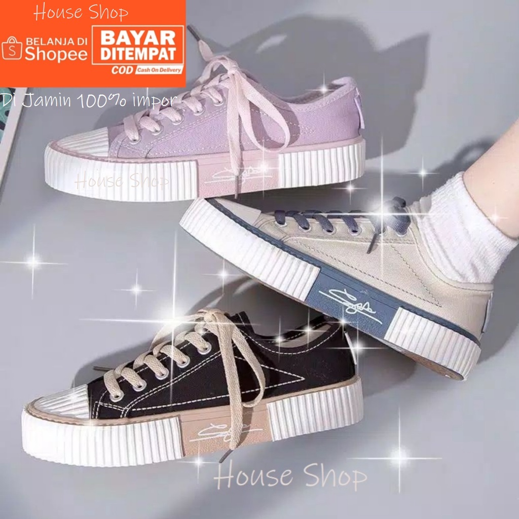 HS-0250[ Bisa COD ] Sepatu Sneakers Canvas Wanita Original Import sytel Korea-Sepatu Kanvas Wanita Import sytel Korea High Quality