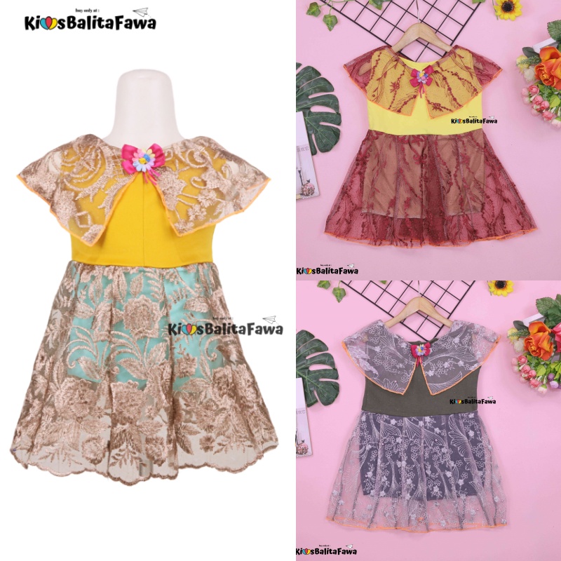 Dress Diana uk 1-4 Tahun / Baju Kensi Brukat Anak Perempuan Import Quality Dres Cape Cewe Gaun Pesta